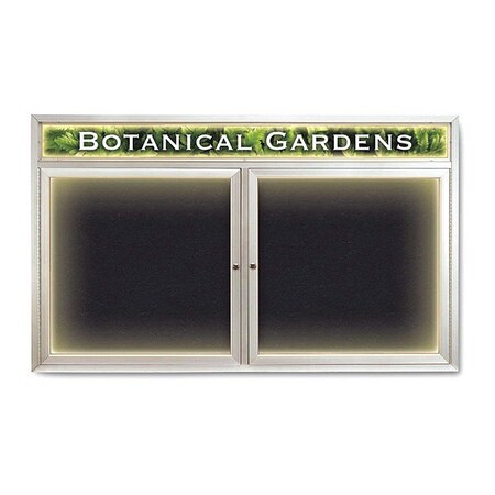 United Visual Products Corkboard, Lght, Header, Rubber, 2 Dr, 60x36" UV352ILED-SATIN-RUBBER