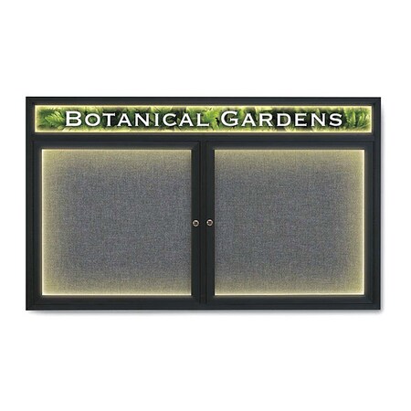 United Visual Products Crkbrd, Lght, Hdr, Fbrc, Blk/Gry, 2 Dr, 60x36" UV352ILED-BLACK-MEDGRY