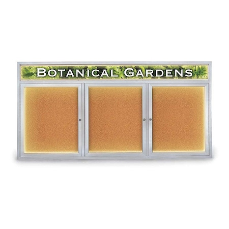 United Visual Products Corkboard, Lightd, Header, Cork, 3 Dr, 72x36" UV353ILED-SATIN-CORK