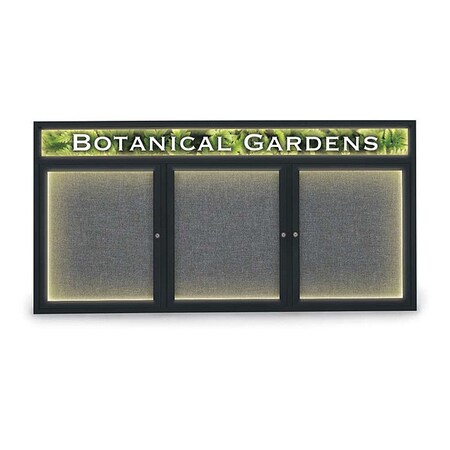 United Visual Products Crkbrd, Lght, Hdr, Fbrc, Blk/Gry, 3 Dr, 72x36" UV353ILED-BLACK-MEDGRY