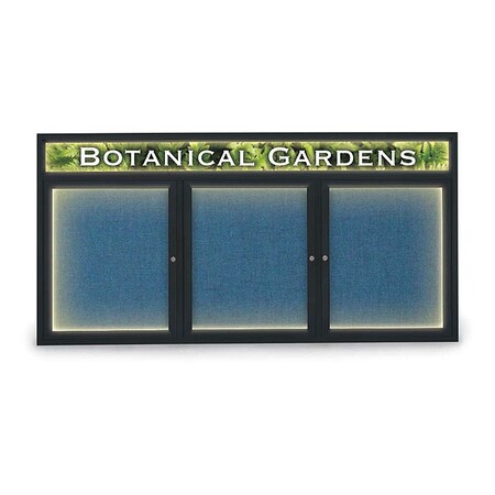 United Visual Products Corkboard, Hdr, Lght, Fbrc, Blk/Ult, 3, 72x36" UV353ILED-BLACK-ULTMAR