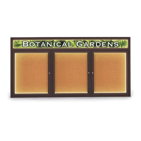 United Visual Products Corkboard, Lght, Hdr, Brnz, Cork, 3 Dr, 72x36" UV353ILED-BRONZE-CORK