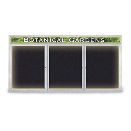 United Visual Products Corkboard, Rubber, Header, 3 Door, 96 x 48" UV355ILED-SATIN-RUBBER