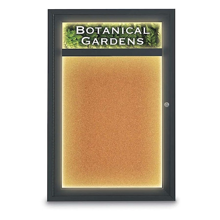 United Visual Products Corkboard, Lght, Hdr, Blk, Cork, 1 Dr, 24x36" UV350ILED-BLACK-CORK