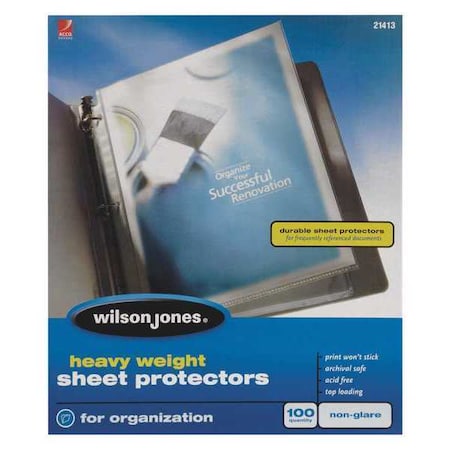 Wilson Jones Sheet Protector, No Glare, PK100 W21413