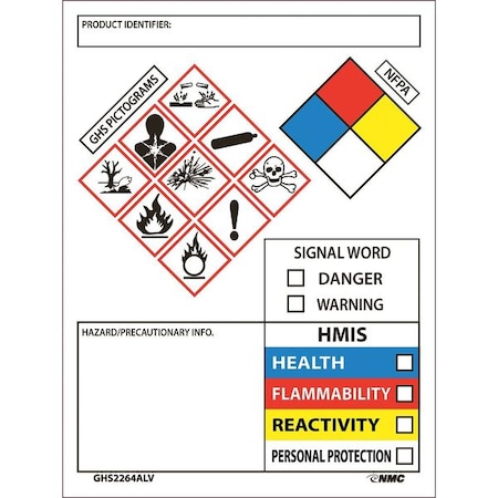 Zoro Select Container Label, Vinyl, PK250 GHS2264ALV