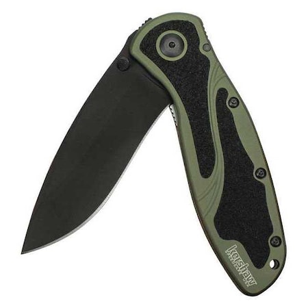 Kershaw Folding Knife, Black, Plain Blade, 3-3/8" 1670OLBLK