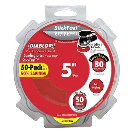 Diablo PSA Sanding Disc, 5", 80G, PK50 DCD050080P50G