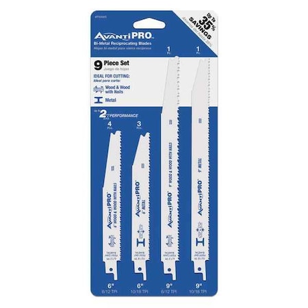 Diablo Wood/Metal Cutting Recip Blade Set, 9Pc PS009S