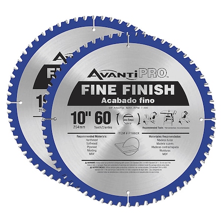 Diablo 10" L x Demolition Cutting Fine Finish Saw Blade, 10"x60TPI, PK2 P106060PP