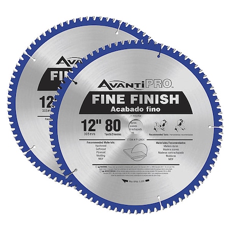 Diablo 12" L x Demolition Cutting Fine Finish Saw Blade, 12"x80TPI, PK2 P128080PP
