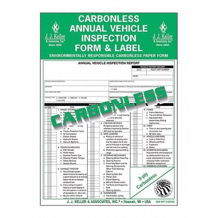 Jj Keller Annual, Vehicle Inspection Report, Label 400MP