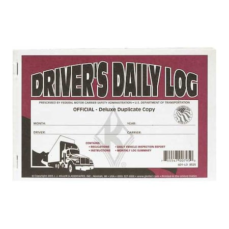 Jj Keller Deluxe Drivers, Daily Log, Book 601LD