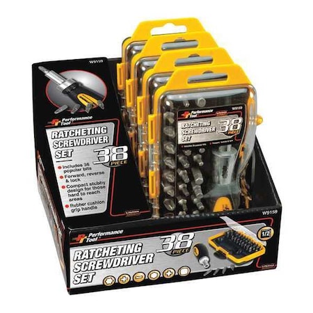 Performance Tool Screwdriver Set, Ratcheting, 38 pcs, PK4 W9159
