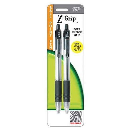 Zebra Technologies Retractable, Med Ballpoint Pen, Black, PK2 22212