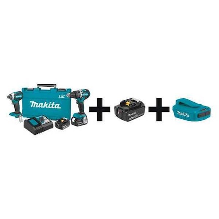 Makita Cordless Combo Kit, 18.0 V, 2 Tools, 3 Batt XT269M + BL1850B + ADP05