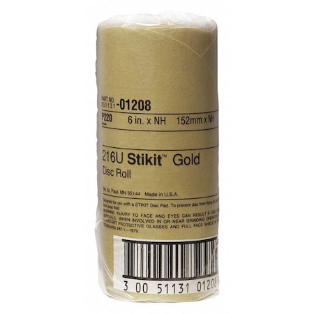 3M Gold Disc, Roll, 6", 220 Grit, PK900 01208