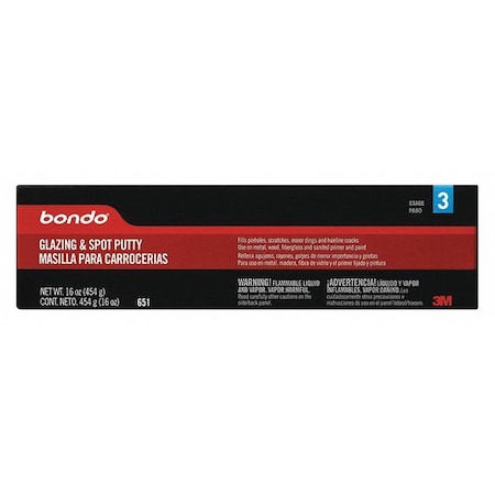 Bondo Glazing and Spot Putty, 16 oz. Container Size, Tube, Red 651