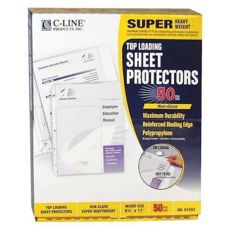 C-Line Products 8-1/2" x 11" Non Glare Super Heavyweight Poly Sheet Protectors, 50PK 61008