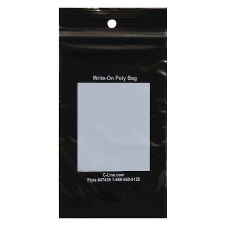 C-Line Products Recloseable Poly Bags, 3" x 5", Black, 1000 PK 47435