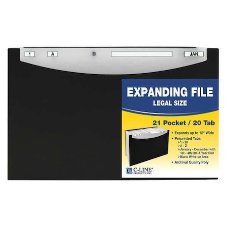 C-Line Products Expanding File Stand-Up, 21 Pocket, Black 48221