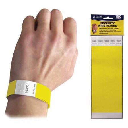 C-Line Products Security Wristband, Yellow, PK200 89106BNDL2PK
