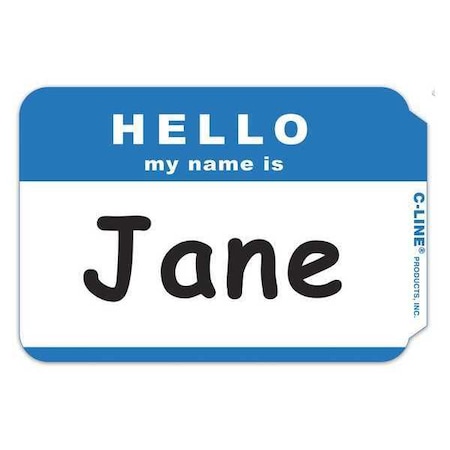 C-Line Products Badges, HELLO, Blue, 3-1/2 x 2-1/4", PK1000 92235BNDL10BX