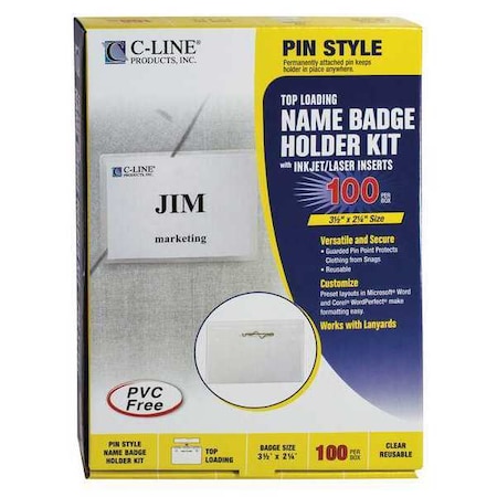 C-LINE PRODUCTS Name Badge, Pin, Insert, 3.5 x 2-1/4", PK100 94223