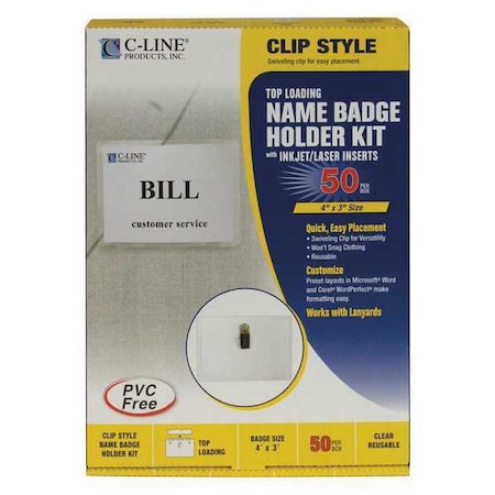 C-Line Products Clip Style Badge Holders, 4 x 3", PK50 95543