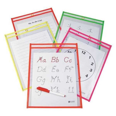 C-Line Products Reusable Dry Erase Pocket 9x12", Assorted Colors, PK25, Size: 9" x 12" 40820