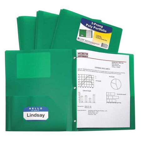 C-Line Products Portfolio Folder, 2 Pocket, Prongs, Green, Pk12 33963BNDL12EA