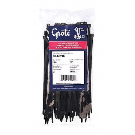Grote Standard Tie, Black, 7.6", 50lb., PK100 83-6019C