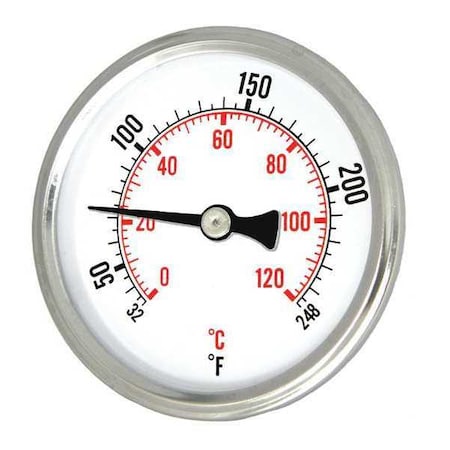 Pic Gauges Bimetal, 2- 1/2", 30/240 degF/C, 1-1/2"Stem B2B1-K-SW