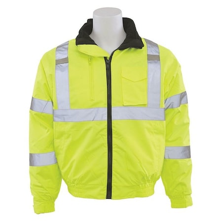 Deltaplus Hi-Vis Bomber Jacket, 300D Oxford Polyester with PU Coating, Fleece Liner, Class 3 Lime, 2XL 62437