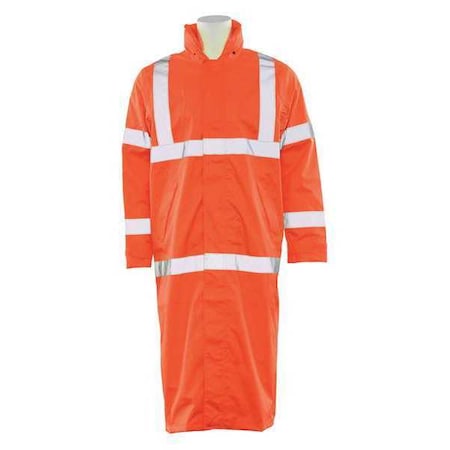 Deltaplus Hi-Vis Long Rain Coat, Polyester/Polyurethane Coating, Class 3 High Visibility Orange, 4XL 62040
