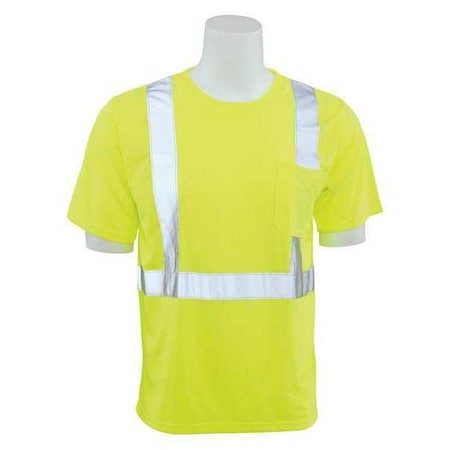 Deltaplus Hi-Vis Short-Sleeve Shirt, Class 2, 100% Polyester Jersey Knit with Moisture Wicking, Lime, M 14111