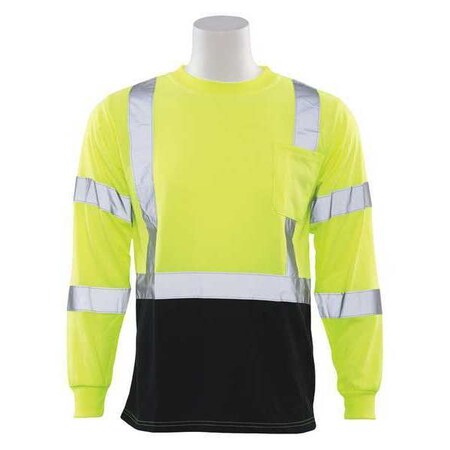 Deltaplus Hi-Vis Long Sleeve Shirt w/ Black Bottom, 3, Type R, Class 3, Lime, 3XL 64038