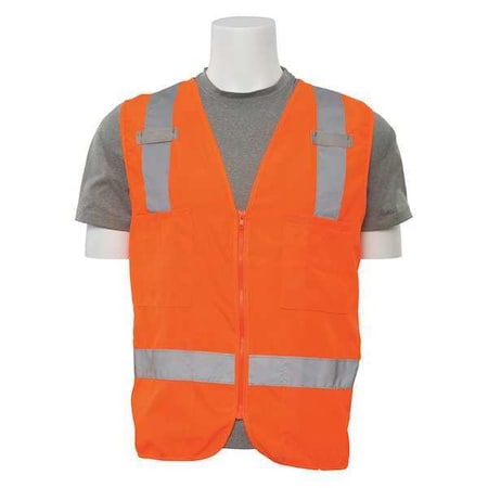 Deltaplus Safety Vest, Zipper, Hi-Viz, Orange, 3XL 61212