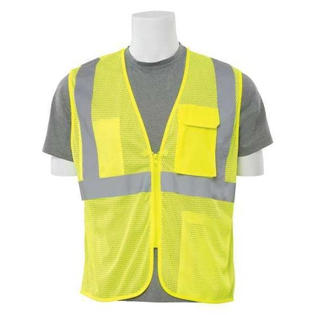 Deltaplus Safety Vest, Mesh, Hi-Viz, Lime, Zipper, M 61873