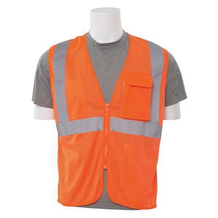Deltaplus Safety Vest, Mesh, Hi-Viz, Orange, Zipper, M 61880