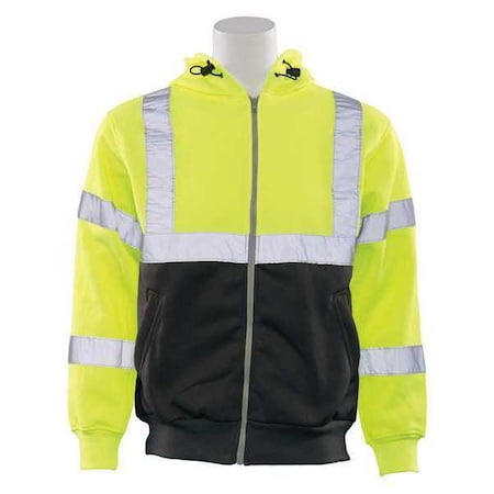 Deltaplus High Visibility Hooded Sweatshirt, Class 3, ANSI Type R, 100% Polyester Fleece, Lime, M 62985