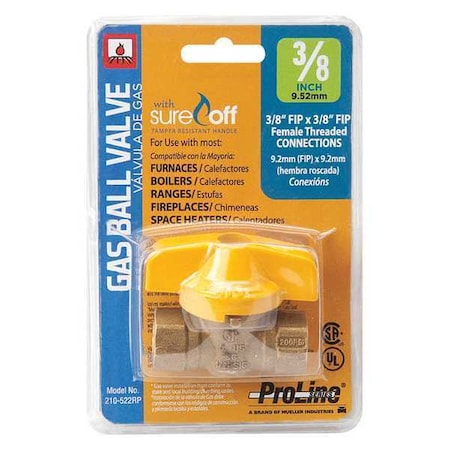 Proline Series Brass Gas Cock Ball Valve, 3/8" PK15 210-522RP