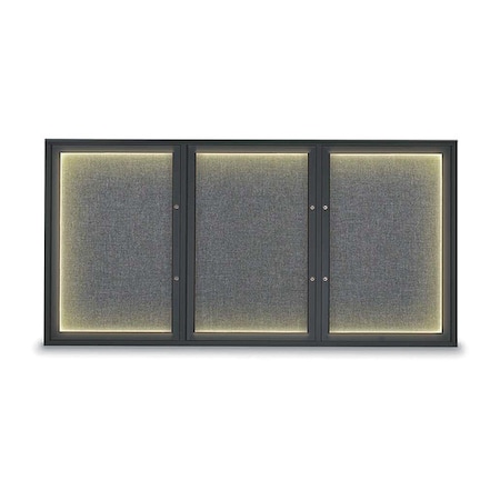 United Visual Products Corkboard, Medium Grey/Black, 72"x36" UV418ILEDPLUS-BLACK-MEDGRY