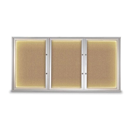 United Visual Products Corkboard, Buff/Satin, 72"x36" UV418ILEDPLUS-SATIN-BUFF