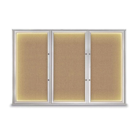 UNITED VISUAL PRODUCTS Corkboard, Buff/Satin, 72"x48" UV419ILEDPLUS-SATIN-BUFF