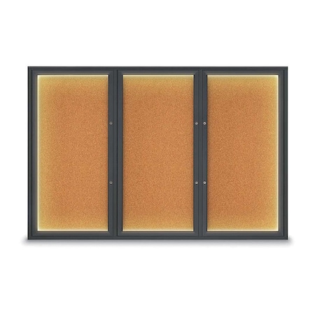 United Visual Products Corkboard, Cork/Black, 72"x48" UV419ILEDPLUS-BLACK-CORK
