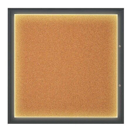 United Visual Products Corkboard, Cork/Black, 48"x48" UV416ILED48PLUS-BLACK-CORK