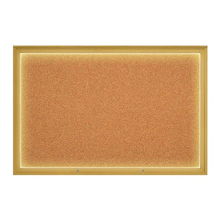 United Visual Products Corkboard, Cork/Gold, 72"x48" UV419ILED1PLUS-GOLD-CORK