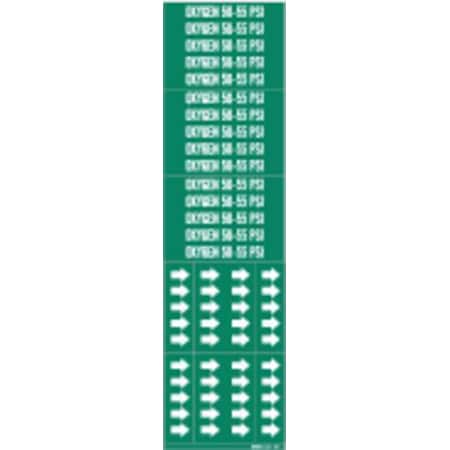 Brady Pipe Marker, Oxygen 50 to 55 psi, to3/4 In 86328