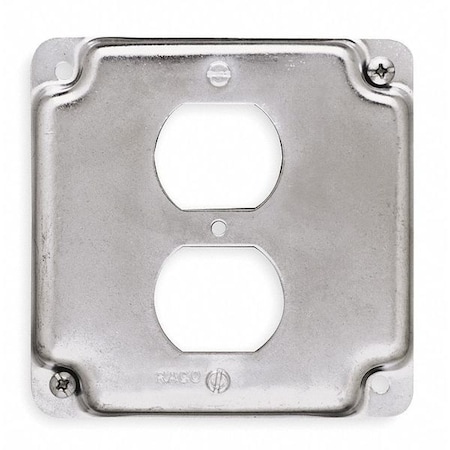 RACO Electrical Box Cover, Duplex Receptacle, Square, 2 Gangs, Galvanized Zinc, 1/2 in D, 4 in W, 4 in L 902C